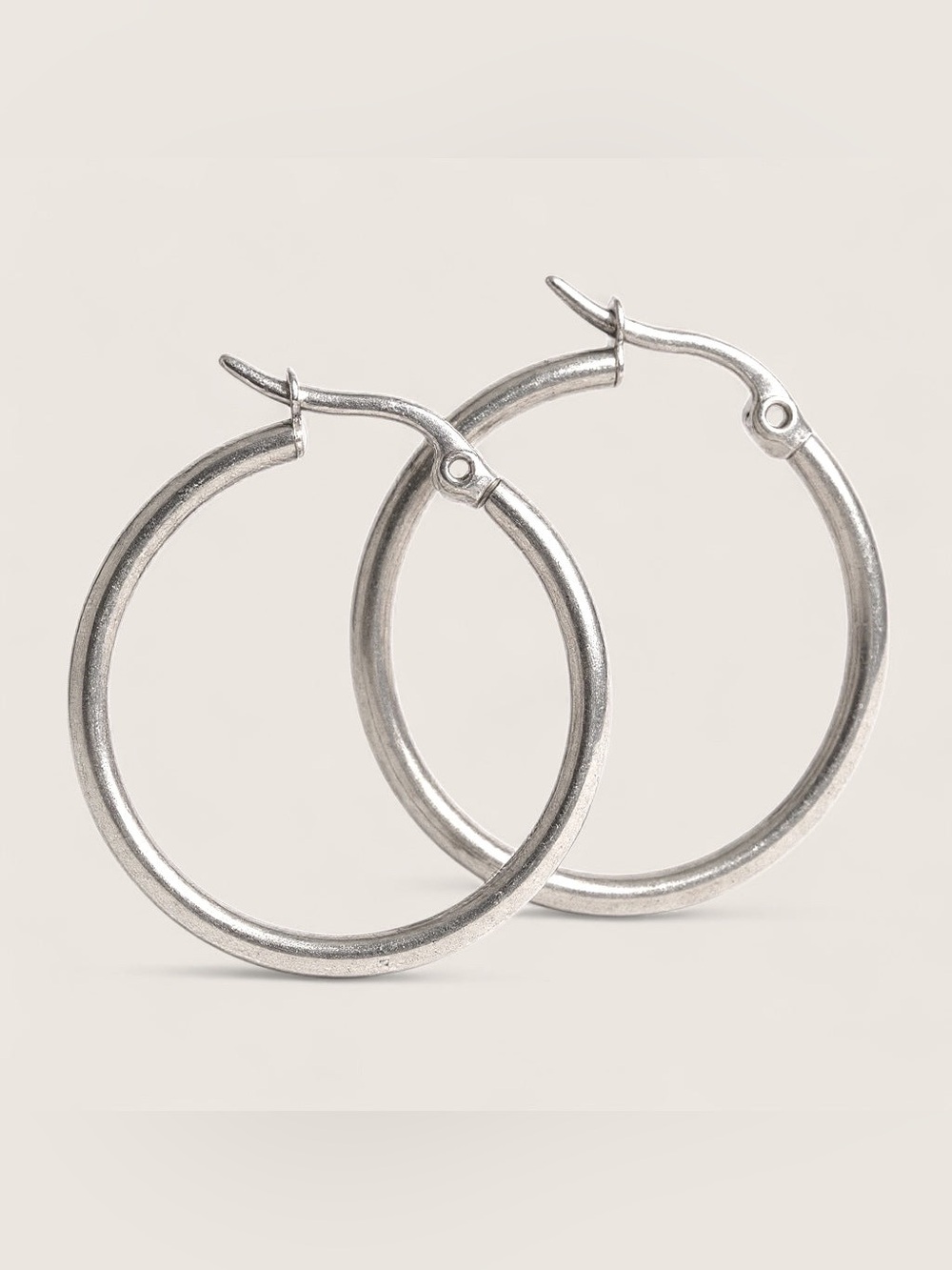 NWOT Classic Hinged Steel Silver Polished Hoop Earrings